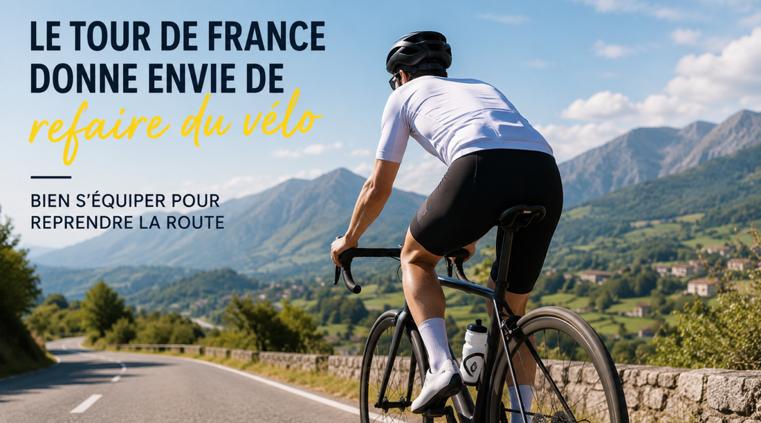 Cycliste reprenant le vélo avec une gourde fixée au cadre